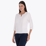 Top Escote Redondo con Gota y Canutillo Manga 3/4" Tejido Plano