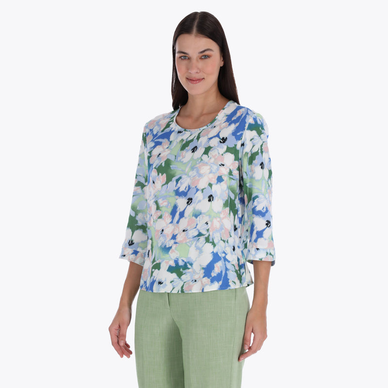 Blusa Escote Redondo con Detalle en Puños Tejido Plano
