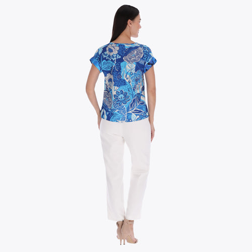Top Escote Redondo Manga Kimono con Puños Tejido Plano
