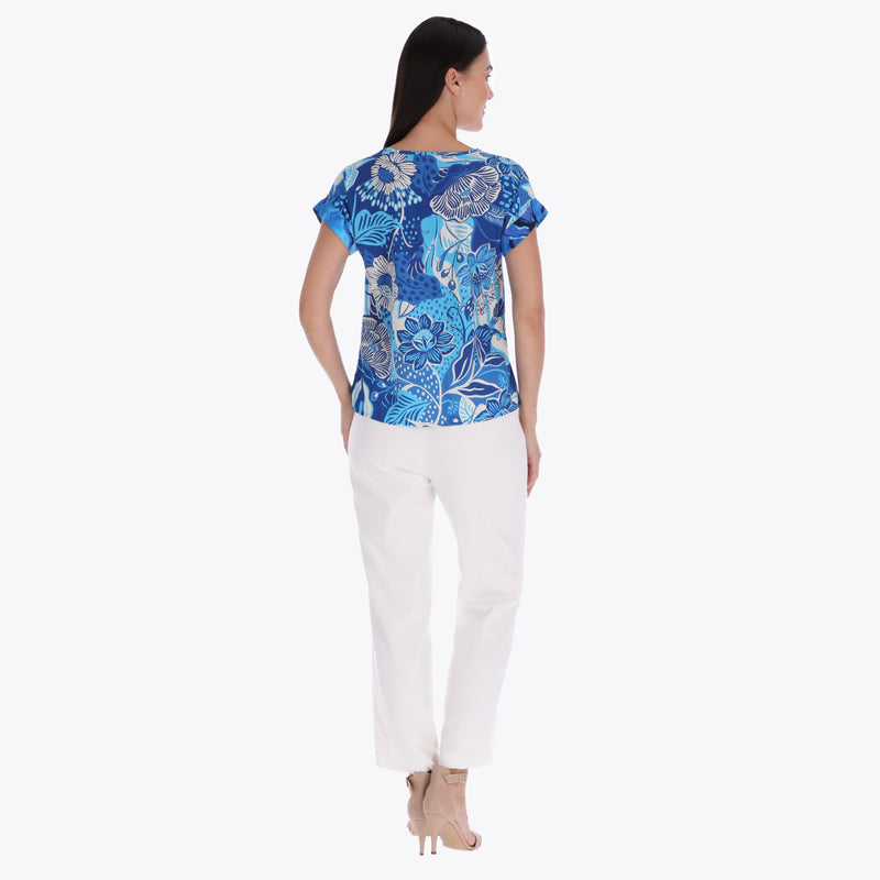 Top Escote Redondo Manga Kimono con Puños Tejido Plano