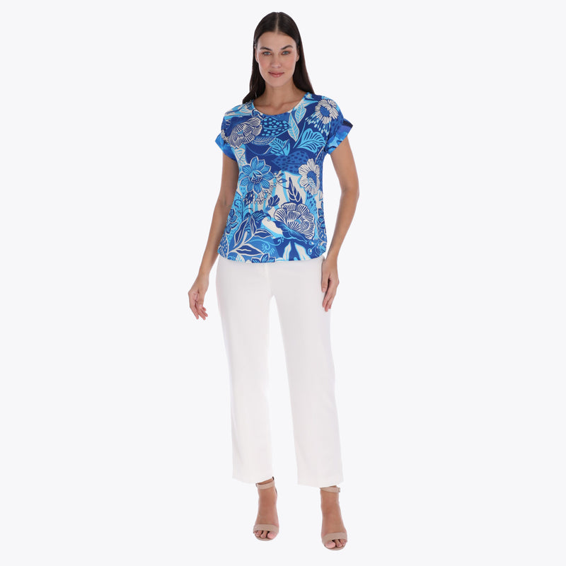 Top Escote Redondo Manga Kimono con Puños Tejido Plano
