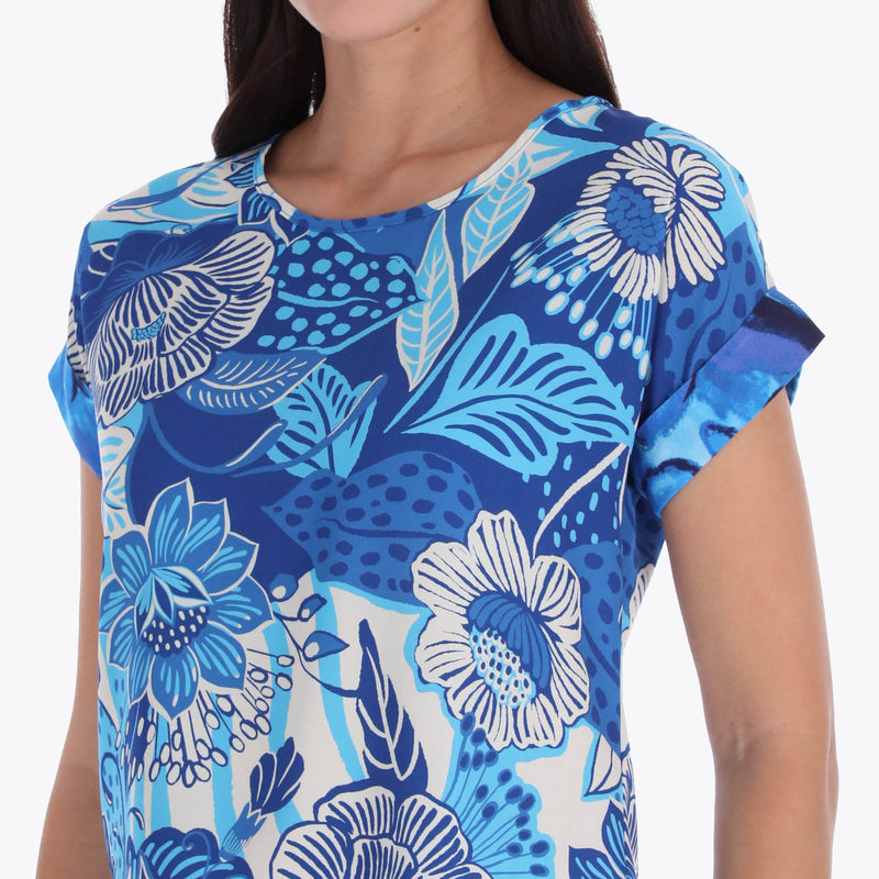 Top Escote Redondo Manga Kimono con Puños Tejido Plano