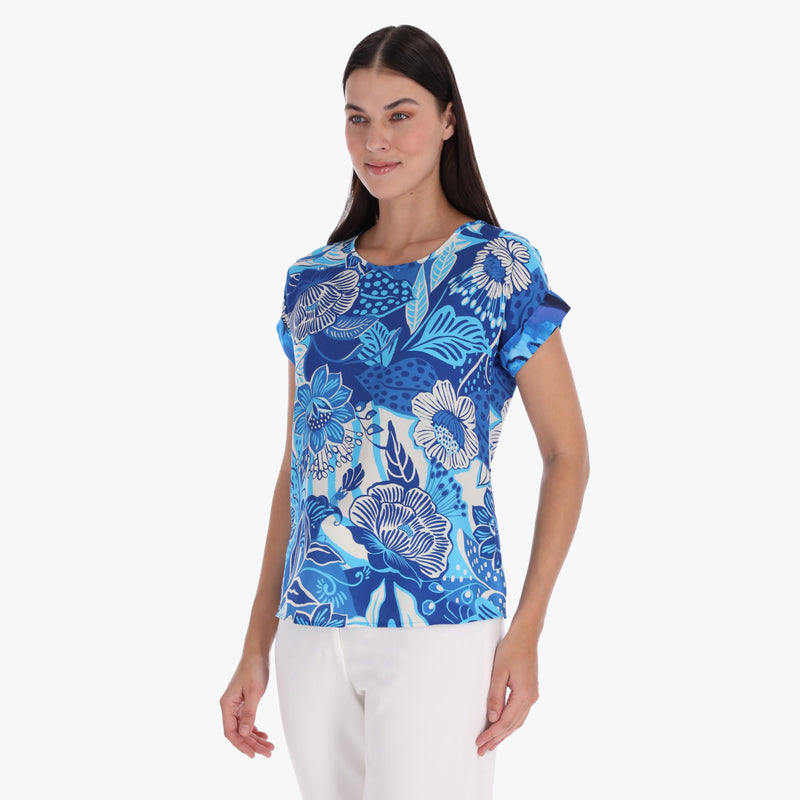 Top Escote Redondo Manga Kimono con Puños Tejido Plano