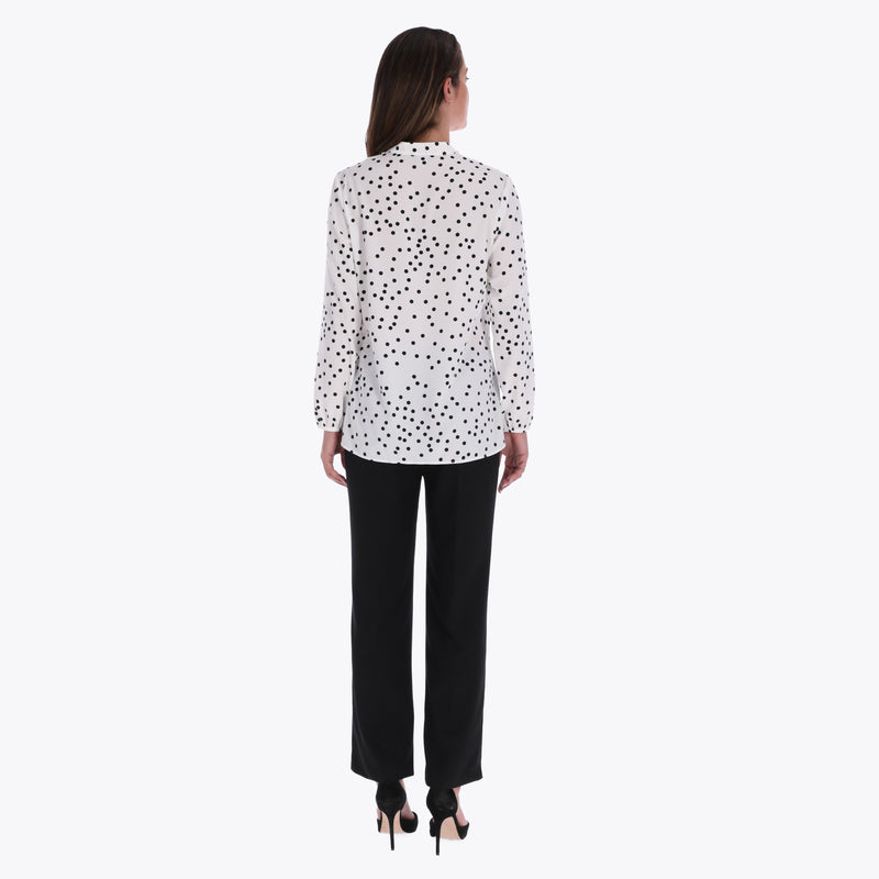 Blusa con Escote en V Manga con Elástico Tejido Plano
