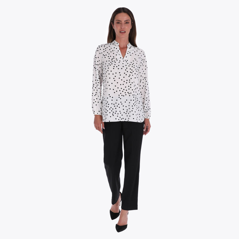 Blusa con Escote en V Manga con Elástico Tejido Plano