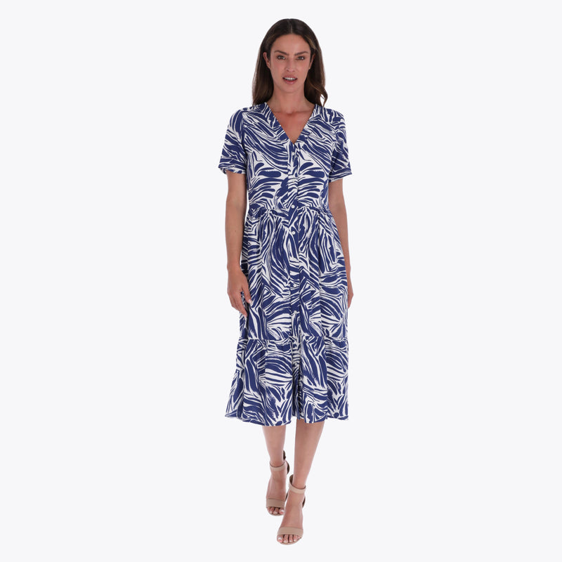 Vestido en V con Olanes Tejido Plano