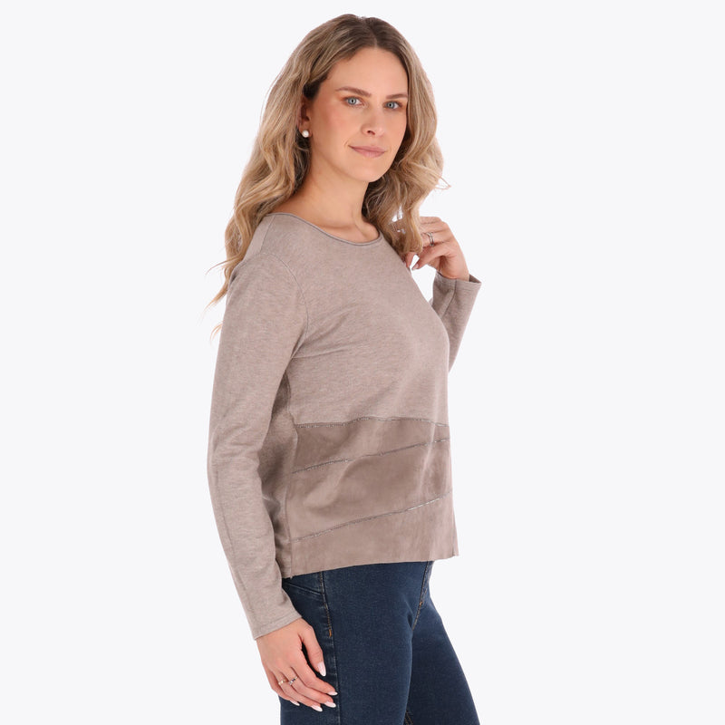 Sweater con Combinación Tipo Gamuza