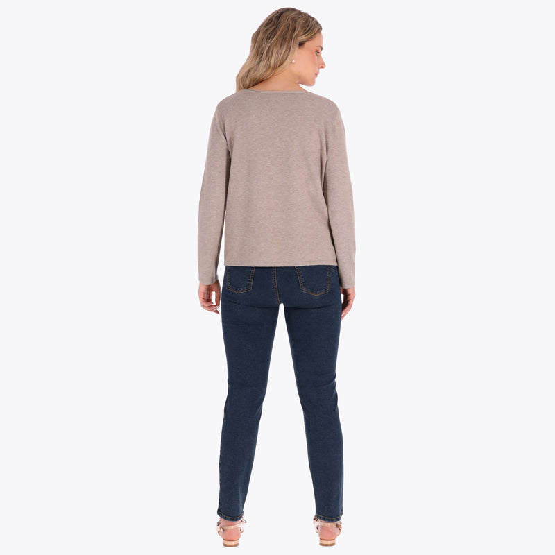 Sweater con Combinación Tipo Gamuza