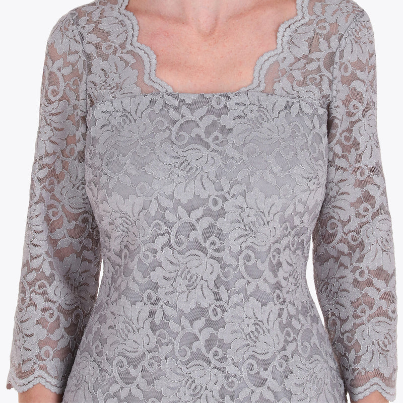 Vestido de Encaje Escote Cuadrado Manga 3/4