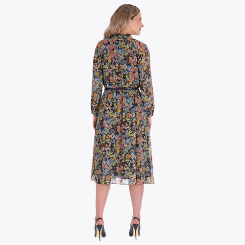 Vestido con Corbata y Cinturon en Tejido Plano