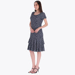 Vestido Escote Redondo con Olanes Tejido Plano