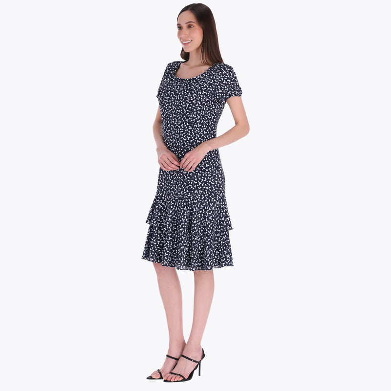 Vestido Escote Redondo con Olanes Tejido Plano