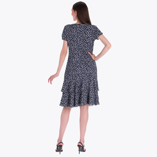 Vestido Escote Redondo con Olanes Tejido Plano
