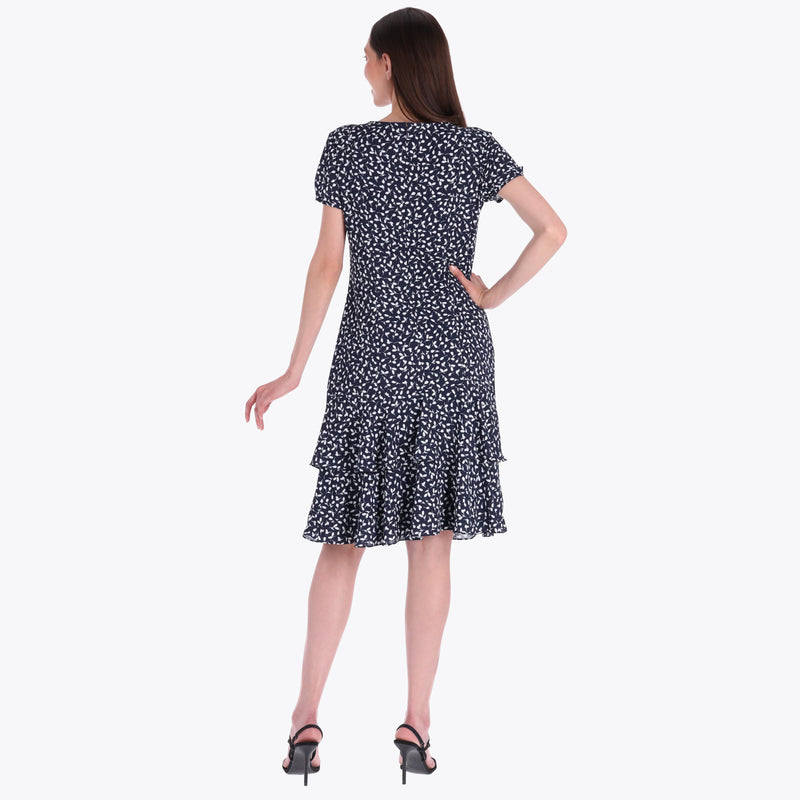 Vestido Escote Redondo con Olanes Tejido Plano