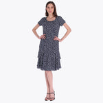 Vestido Escote Redondo con Olanes Tejido Plano