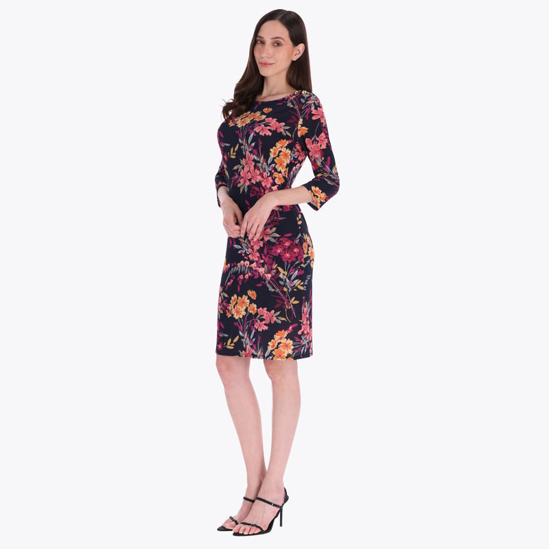 Vestido Camiseta Cuello Barco con Botones Decorativos Tejido de Punto
