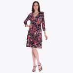 Vestido Escote "V" con Olanes Tejido de Punto