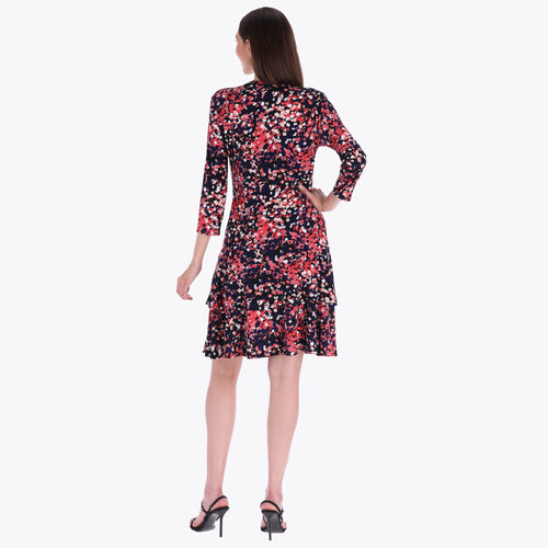 Vestido Escote "V" con Olanes Tejido de Punto