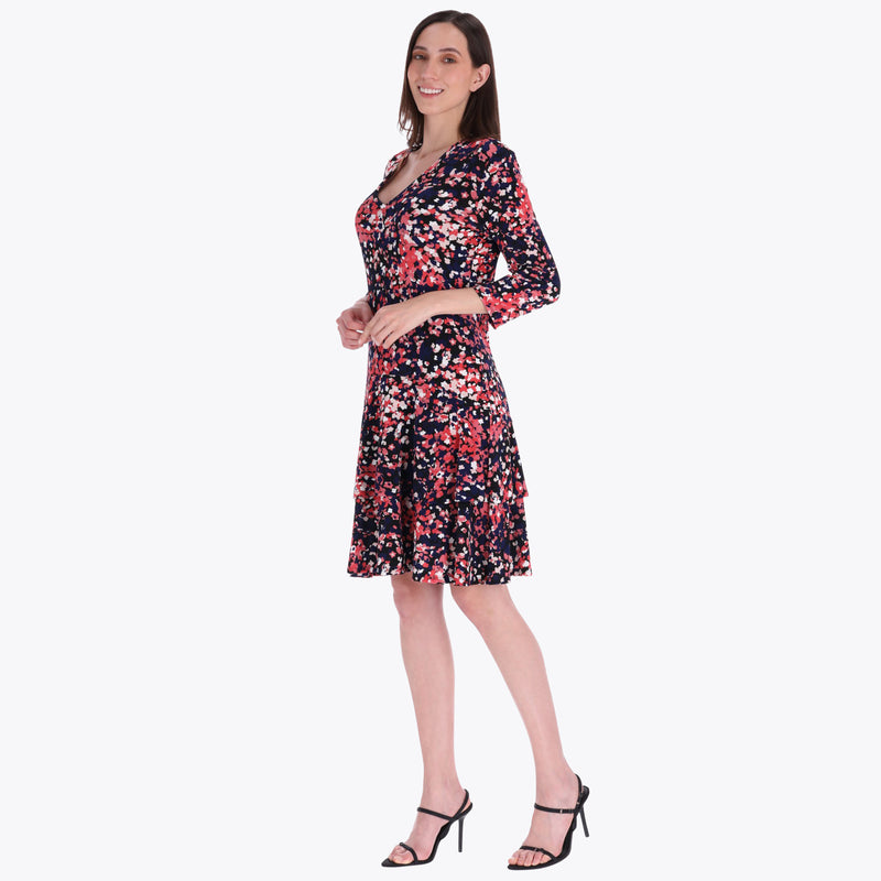 Vestido Escote "V" con Olanes Tejido de Punto