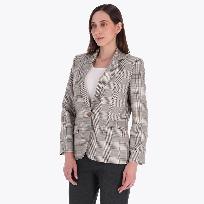 Blazer de Cuadros con Lurex Tejido Plano