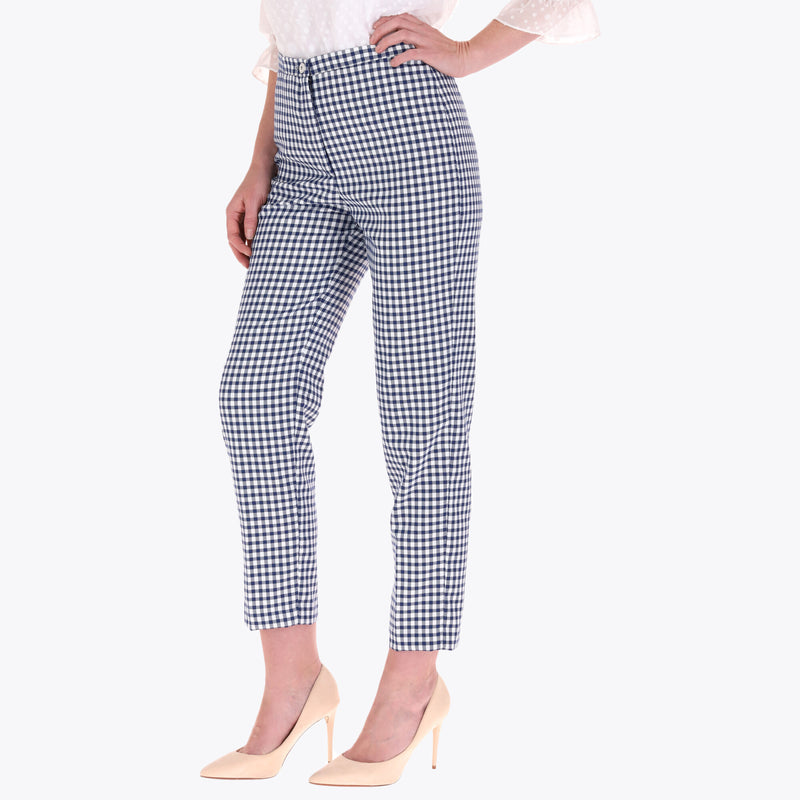 Pantalón Cuadro con Ojalera al Frente Corte Recto en Tejido Plano