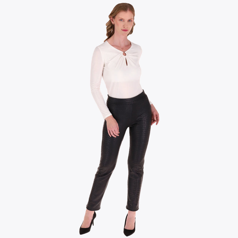 Pantalón Corte Recto Elástico en Cintura en Tejido de Punto con Diseño