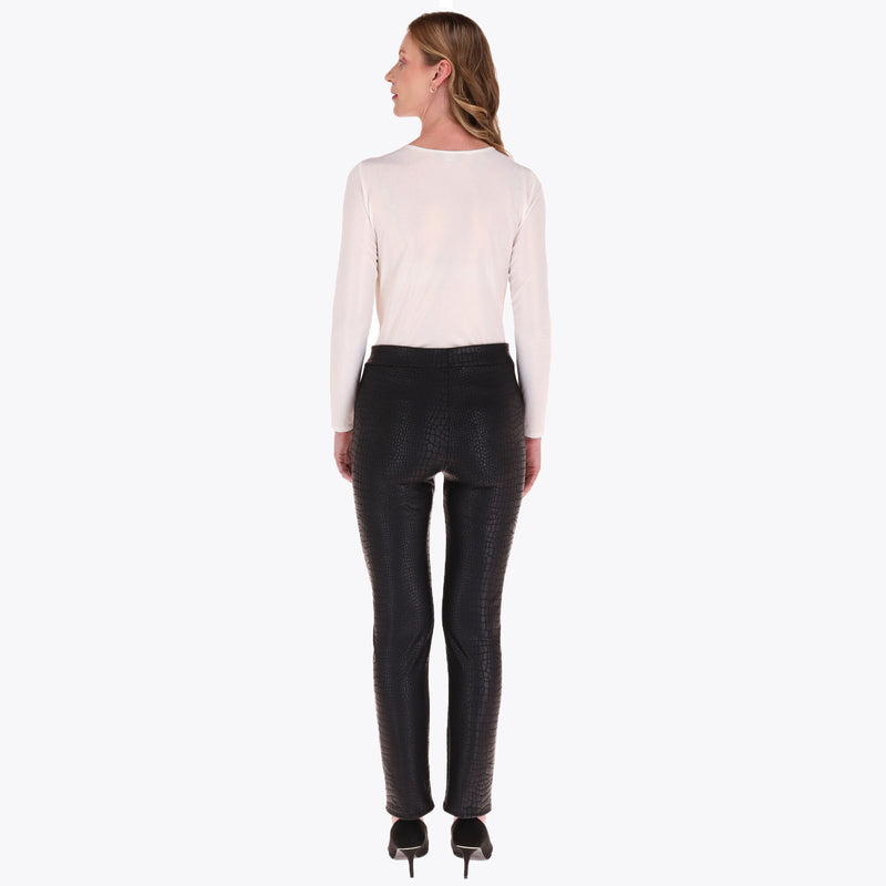 Pantalón Corte Recto Elástico en Cintura en Tejido de Punto con Diseño
