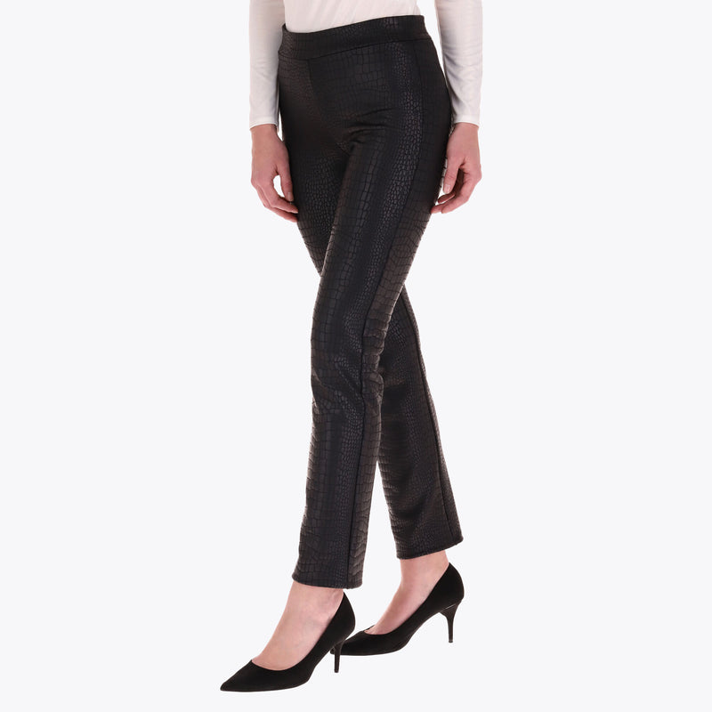 Pantalón Corte Recto Elástico en Cintura en Tejido de Punto con Diseño