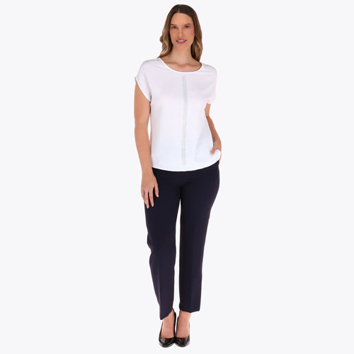 Blusa Escote Redondo con Detalles de Piedras