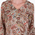 Blusa Escote V Manga 3/4 Cierre al Frente en Tejido Plano