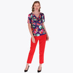 Blusa Satinada Manga Corta con Gorguera al Frente