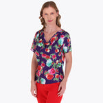 Blusa Satinada Manga Corta con Gorguera al Frente