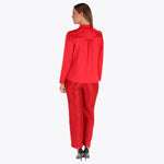 Blusa Satinada con Corbata Manga Larga Plisada en Hombros