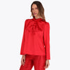Blusa Satinada con Corbata Manga Larga Plisada en Hombros
