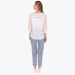 Blusa con Top Escote en V Manga 3/4 con Elástico en Puño Tela con Textura