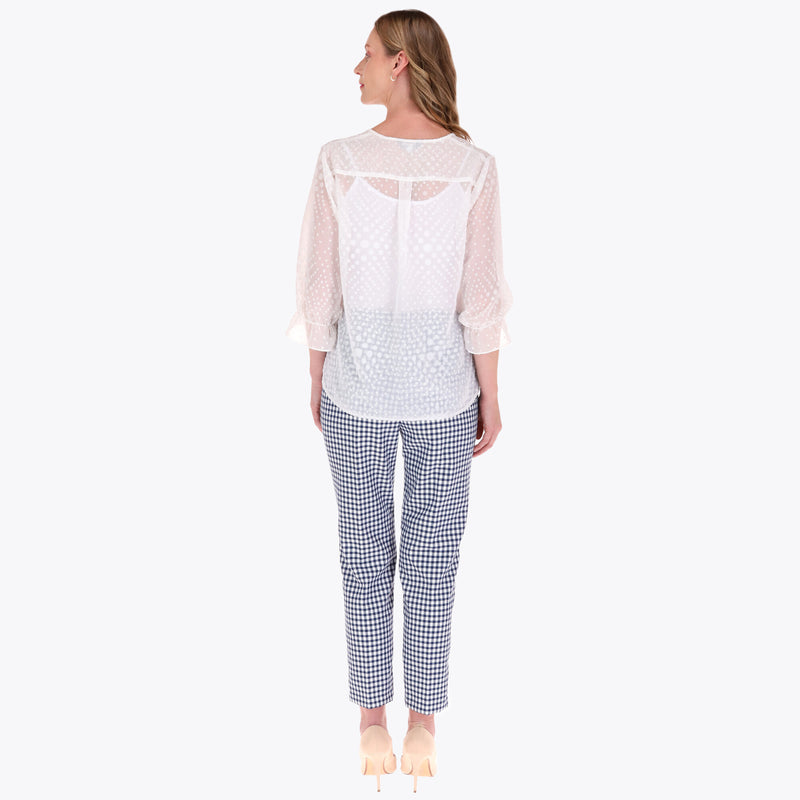 Blusa con Top Escote en V Manga 3/4 con Elástico en Puño Tela con Textura