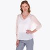 Blusa con Top Escote en V Manga 3/4 con Elástico en Puño Tela con Textura