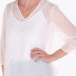 Blusa con Top Escote en V Manga 3/4 con Elástico en Puño Tela con Textura