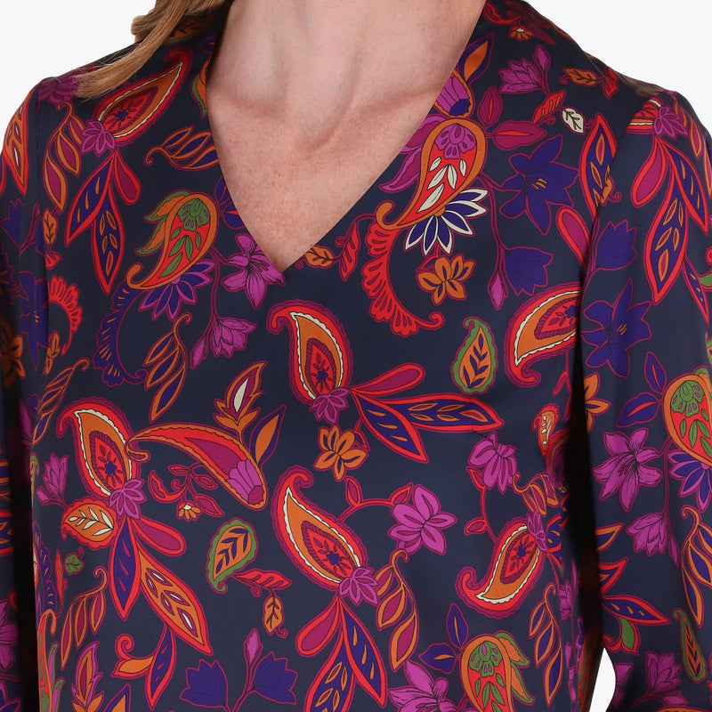 Blusa Satinada Escote V Manga Larga con Puño
