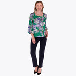 Blusa en Satín Escote Redondo Manga 3/4 Aglobada en Puño