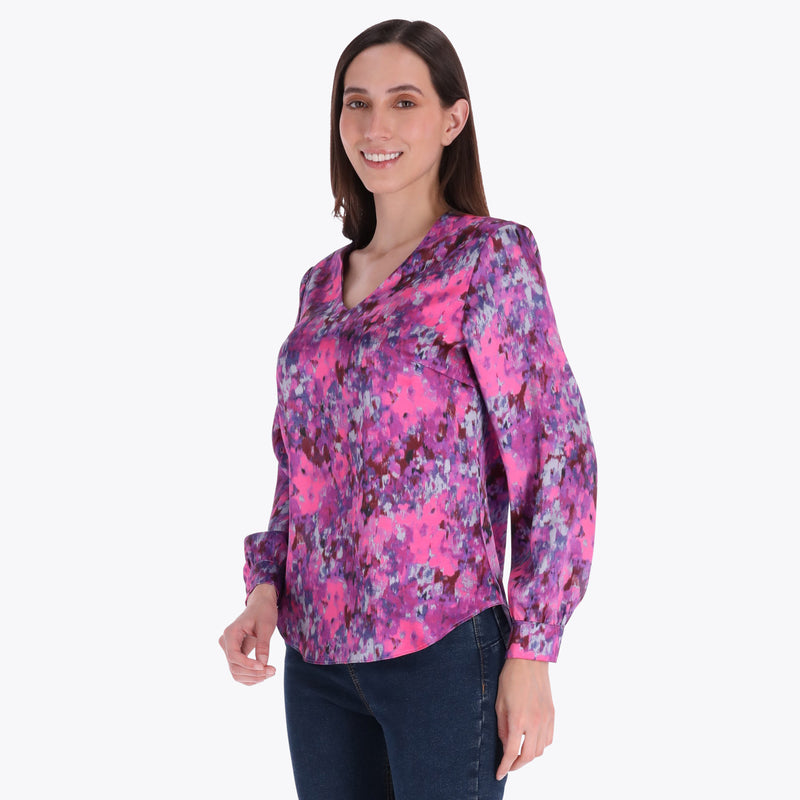 Blusa Escote "V" Manga Larga en Satín