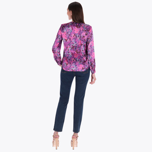 Blusa Escote "V" Manga Larga en Satín