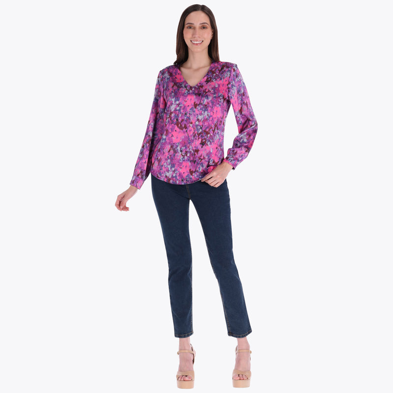 Blusa Escote "V" Manga Larga en Satín