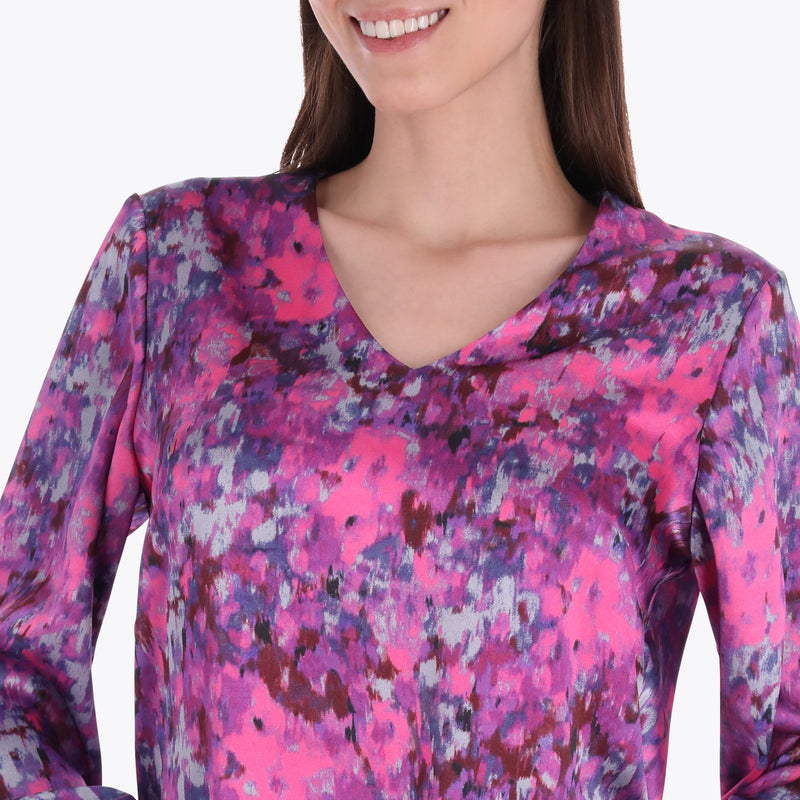 Blusa Escote "V" Manga Larga en Satín