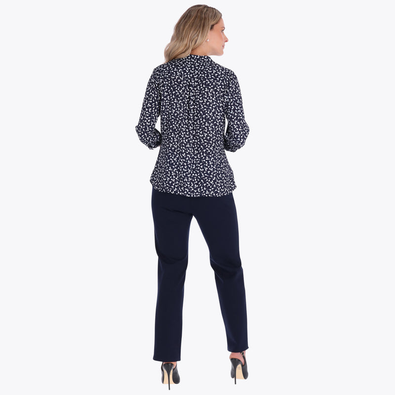 Blusa Camisera Cuello Chino Manga 3/4" Tejido Plano