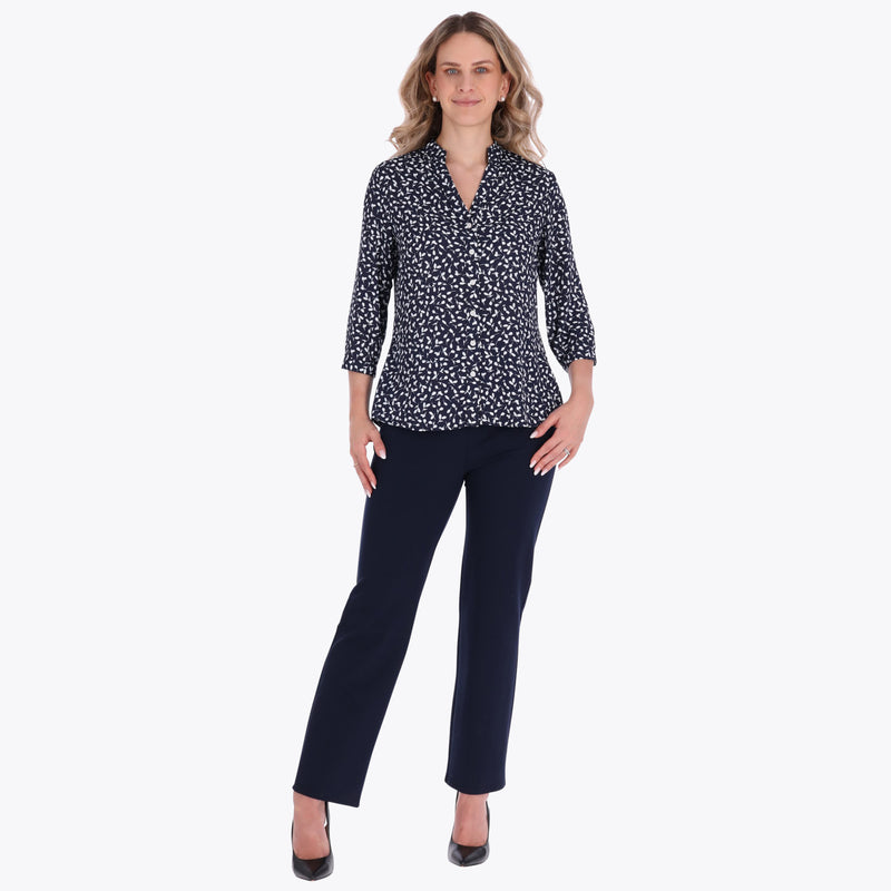 Blusa Camisera Cuello Chino Manga 3/4" Tejido Plano