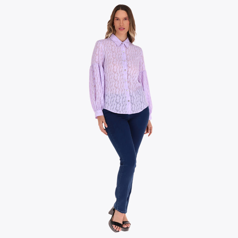 Camisera Manga Larga con Corte Aglobado Tela con Textura