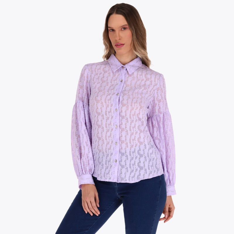 Camisera Manga Larga con Corte Aglobado Tela con Textura