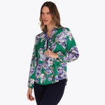 Blusa Satinada con Corbata al Frente Elástico en Puños Manga Larga