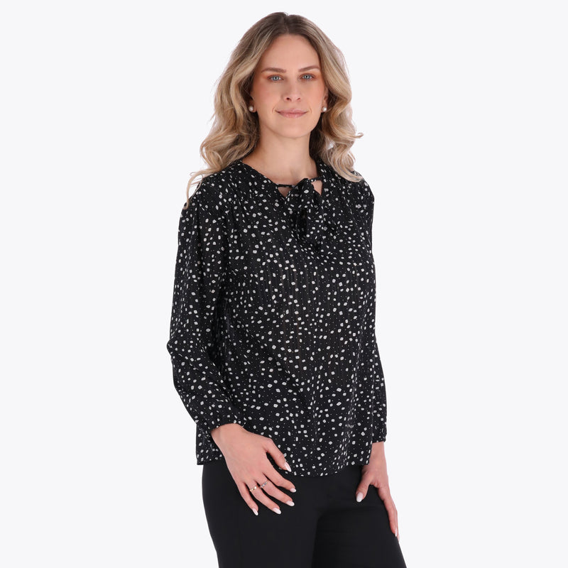 Blusa Escote en "V" con Corbata al Frente Tejido Plano